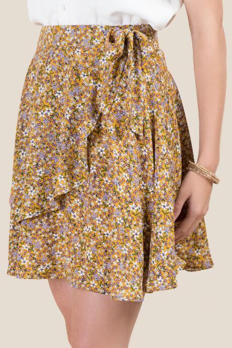 Francesca's Bella Floral Wrap Skirt - Marigold