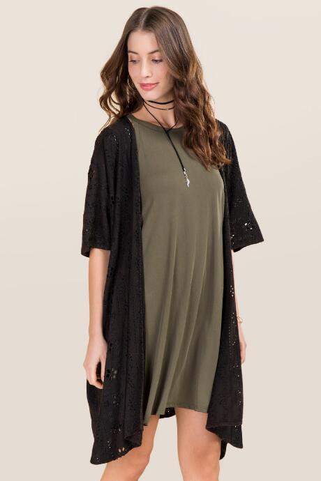 Blue Rain Ezra Embroidered Cut Out Kimono - Dark Grey