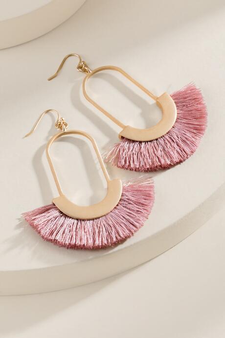 Francesca's Carolina Tasseled Oval Drop Earrings - Rose