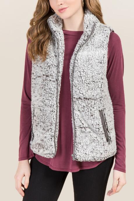 Mi Ami Farah Collared Wubby Vest - Black