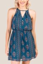 Francesca's Claudine Paisley Keyhole Dress - Dark Teal