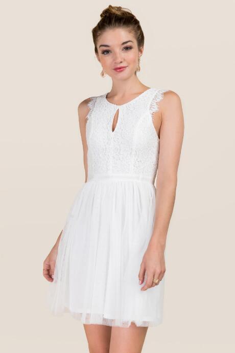 Francesca's Taylor Open Back Lace Dress - White