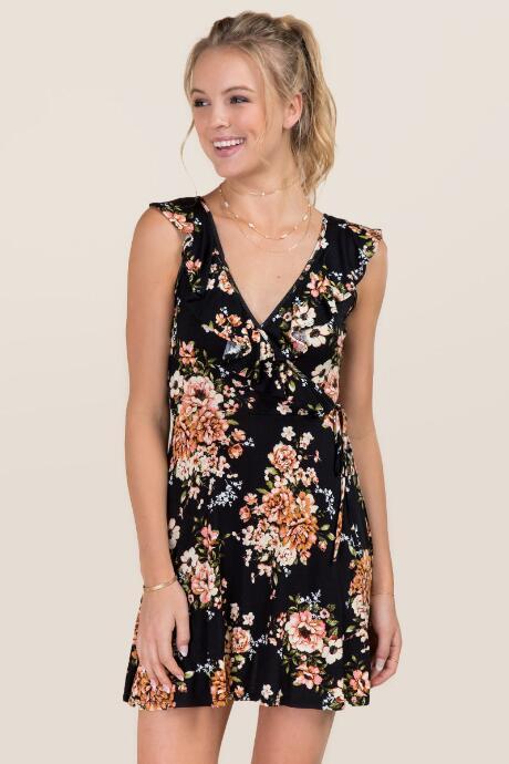 Francesca's Aniyah Ruffle Wrap Dress - Black