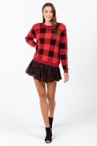 Francesca's Shay Buffalo Checker Sweater - Red