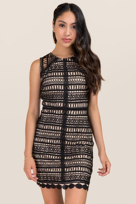 Francesca's Glenda Crochet Lace Sheath Dress - Black