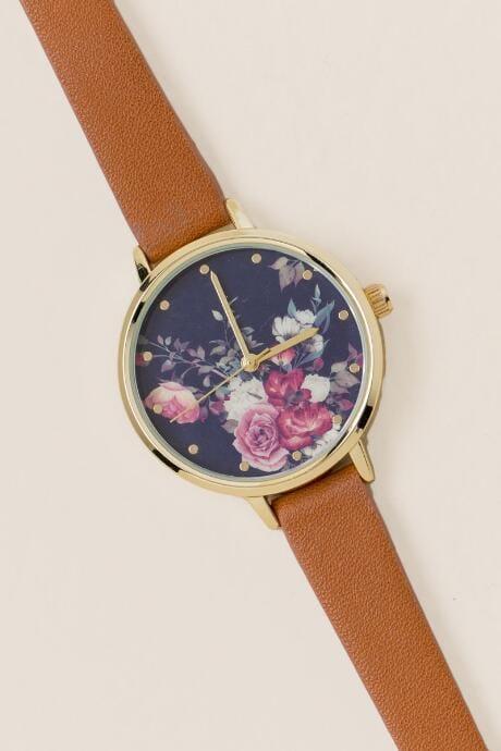 Francesca's Edith Floral Watch - Cognac