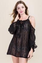 Francesca's Eliza Cold Shoulder Crochet Dress Cover-up - Black