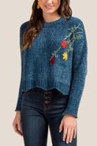 Francesca's Theodora Hand Embroidered Sweater - Dark Teal