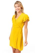 Francesca's Virgl Dot Wrap Dress - Mustard