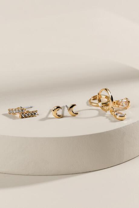 Francesca's Mia Moon Stud Earring Set - Crystal