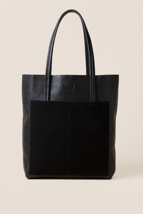 Francesca's Fenna Minimal Suede Pocket Tote - Black