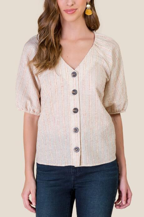Francesca's Eliza Striped Button Down - Taupe