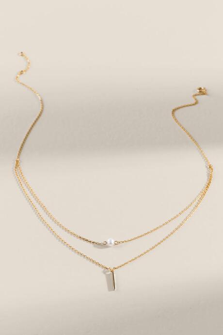 Francesca's Scarlett Pearl & Bar Layered Necklace - Gold