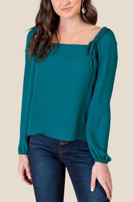 Francesca's Victoria Smocked Shoulder Blouse - Forest