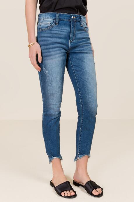 Francesca's Mia Mid Rise Hi-lo Fray Cropped Jeans - Medium Wash