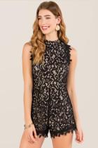 Blue Rain Elaine High Neck Lace Romper - Black