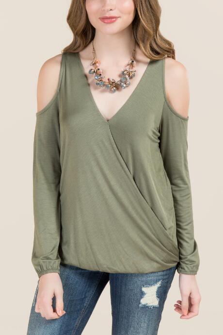 Jolie Clothing, Inc. Joleen Long Sleeve Cold Shoulder Top - Dark Olive