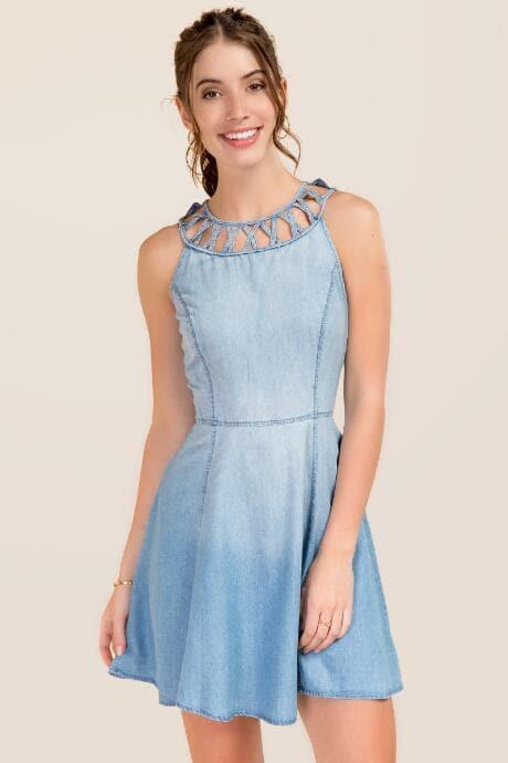 Blue Rain Rochelle Lattice Denim Dress - Navy
