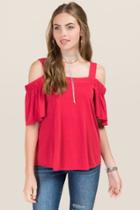 Alya Ari Ruffle Cold Shoulder Cupro Top - Red