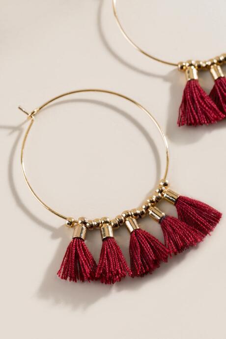 Francesca's Kimberly Tassel Hoop Earrings - Burgundy