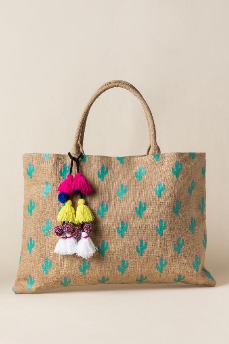 Francesca's Kaiya Cactus Tassel Beach Tote - Natural