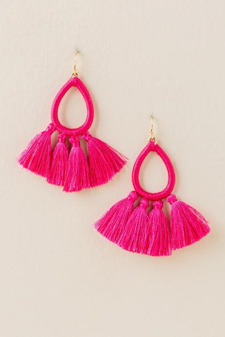Francesca's Hope Oval Tassel Earrings In Fuchsia - Fuchsia