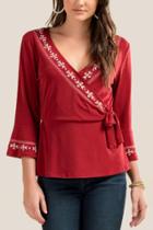 Francesca Inchess Grace Embroidered Wrap Top - Brick