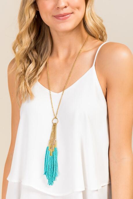 Francesca's Julia Tassel Necklace In Turquoise - Turquoise