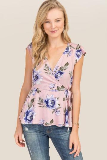 Mark Edwards Apparel Cassie Functional Wrap Floral Blouse - Mauve