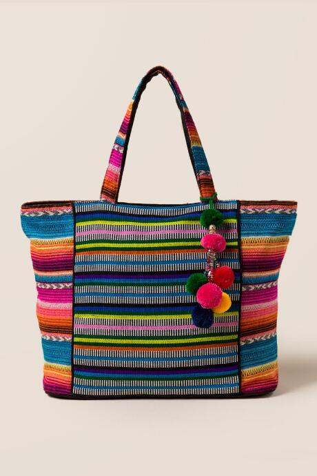 Francesca's Baja Pom Tassel Sarape Tote - Multi