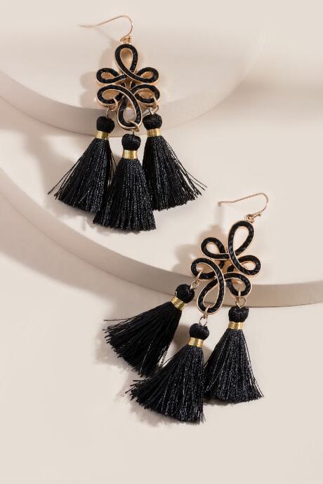 Francesca's Karin Filigree And Tassel Earrings In Black - Black