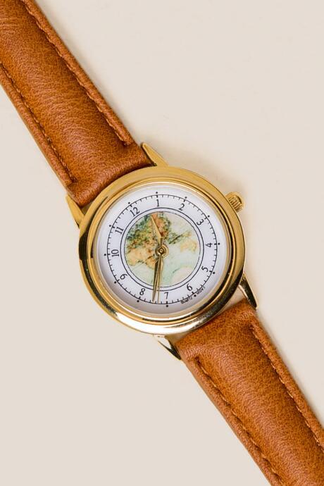 Francesca's Beatrix World Map Watch - Cognac