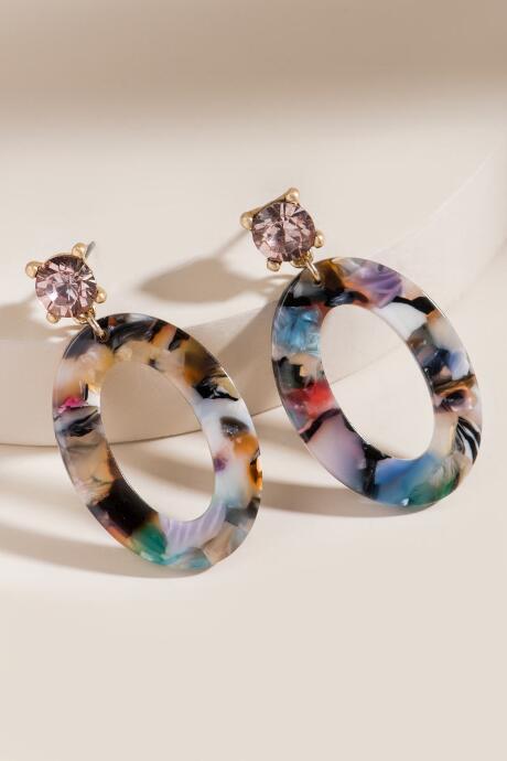 Francesca's Sarah Marbled Resin Oval Drop Earrings - Multi