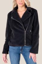 Francesca's Tamara Sherpa Lined Moto Jacket - Black