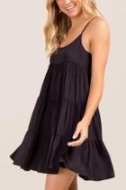 Francesca Inchess Janie Button Down Babydoll Shift Dress - Black