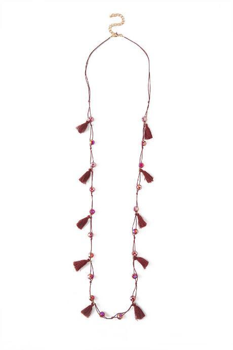 Francesca's Alexis Mini Tassels Necklace In Wine - Burgundy
