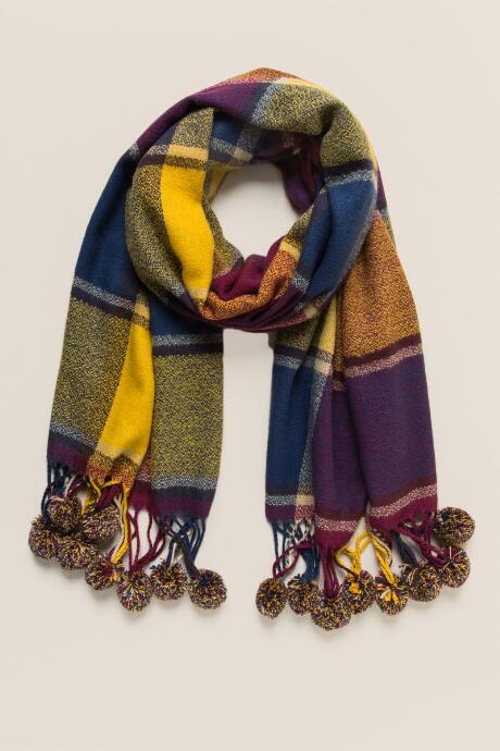 Francesca's India Multi-colored Pom Plaid Scarf - Burgundy