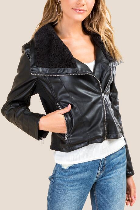 Francesca's Slade Sherpa Lined Moto Jacket - Black