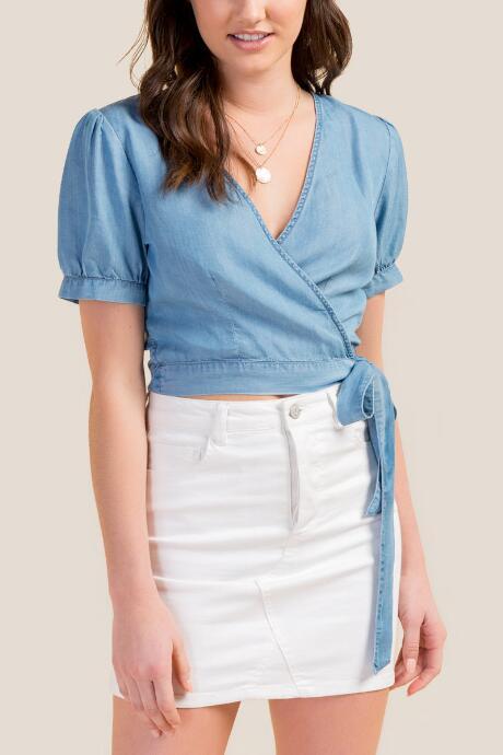 Francesca's Skyler Chambray Crop Top - Chambray
