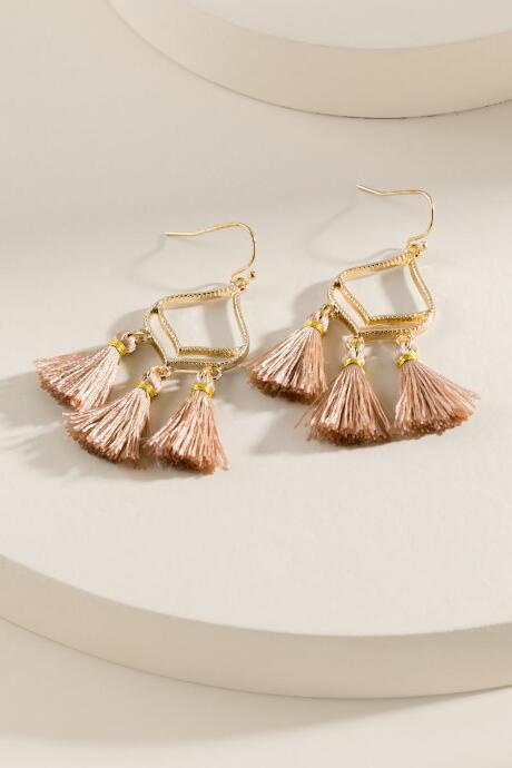 Francesca's Leila Tasseled Teardrop Earrings - Taupe