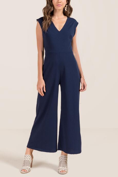 Francesca's Reese V-neck Jumpsuit - Navy