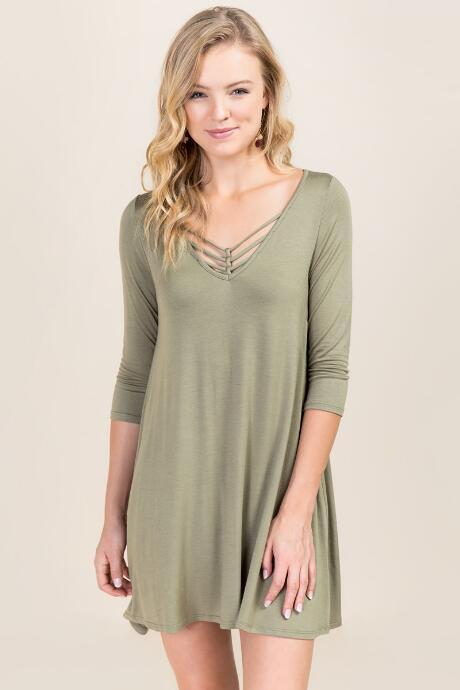 Francesca's Camille Lattice Shift Dress - Dark Olive
