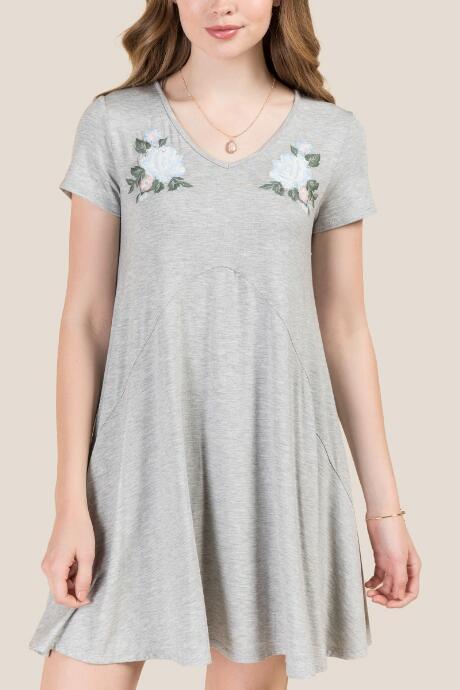 Francesca's Tessa Embroidered Shoulder Knit Dress - Gray