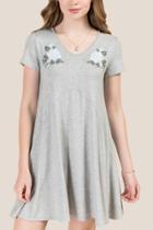 Francesca's Tessa Embroidered Shoulder Knit Dress - Gray