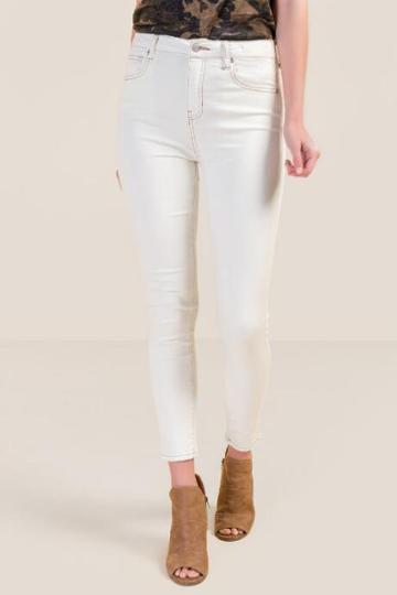 Francesca's Harper Heritage Contrast Stitch Skinny Jeans - Ivory
