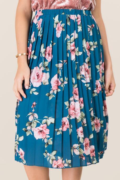 Francesca Inchess Glinda Floral Pleated Midi Skirt - Peacock