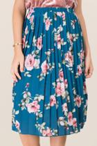 Francesca Inchess Glinda Floral Pleated Midi Skirt - Peacock