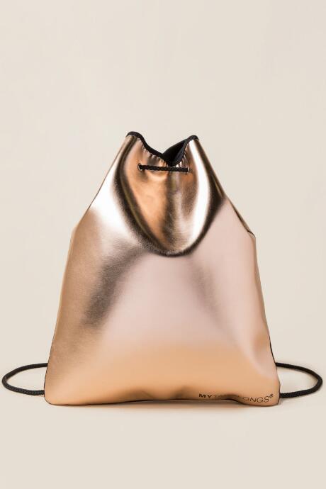 Francesca's Sanya Metallic Drawstring Backpack - Rose/gold