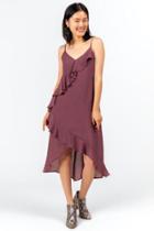 Francesca's Nash Ruffled Asymmetrical Dress - Plum