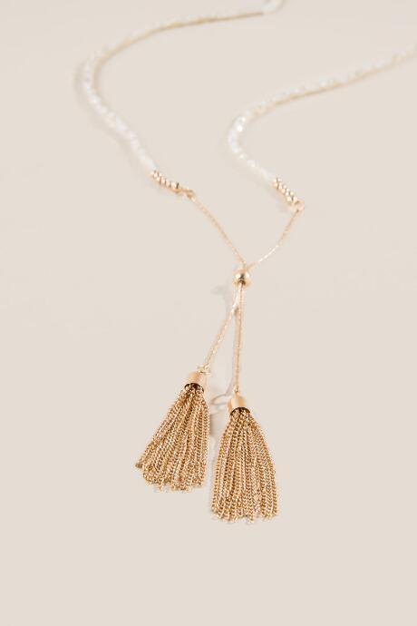 Francesca Inchess Clover Beaded Tassel Necklace In White - Ivory